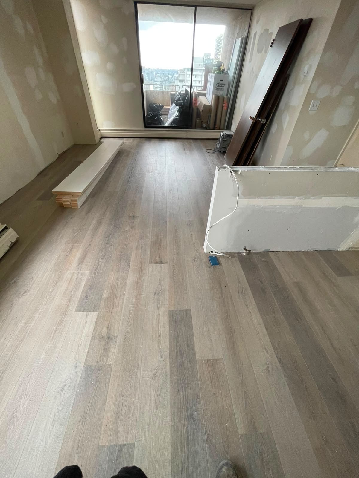 New flooring installed in a renovated interior