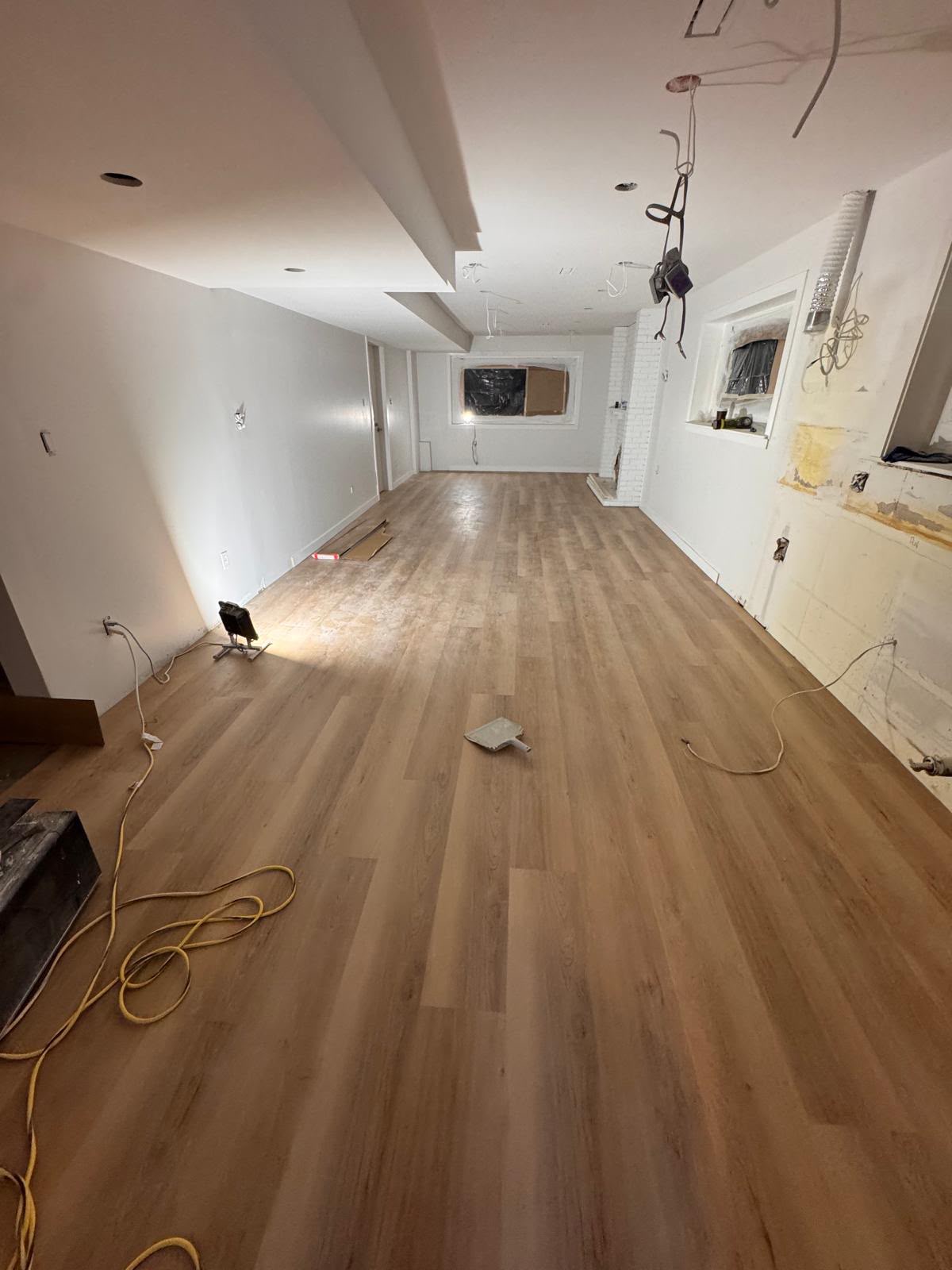 Interior flooring installation in progress