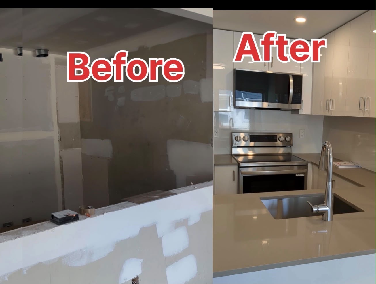 Kitchen renovation before and after cabinetry installation