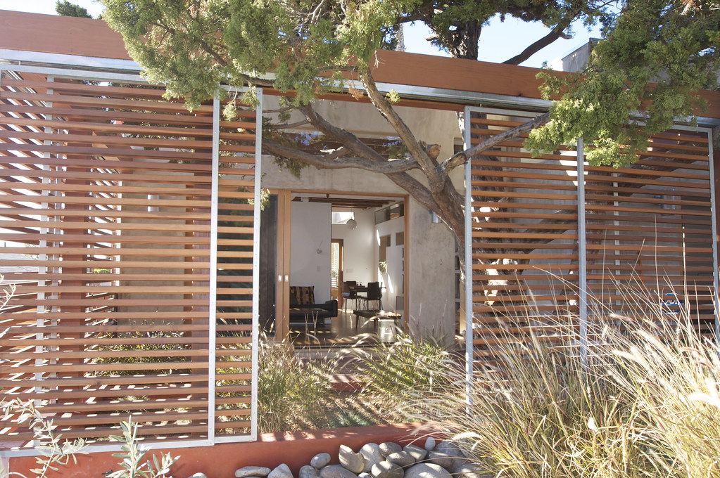 Wood-screened residential renovation exterior