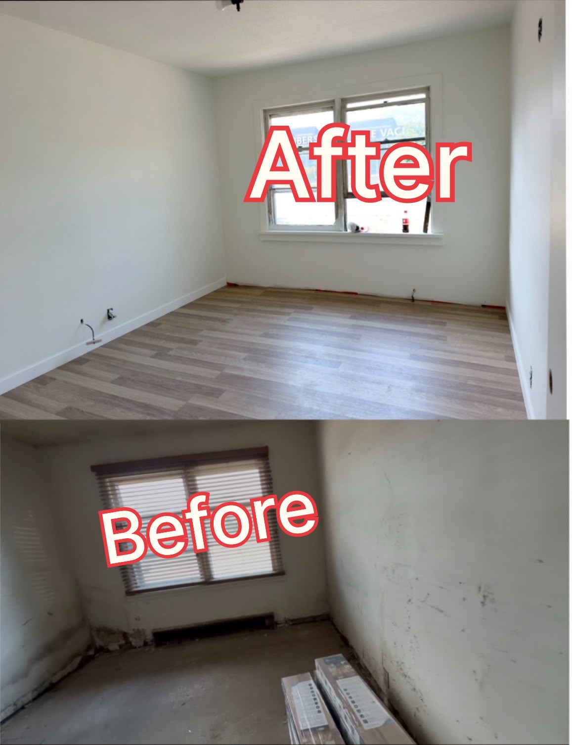 Room renovation before and after flooring installation