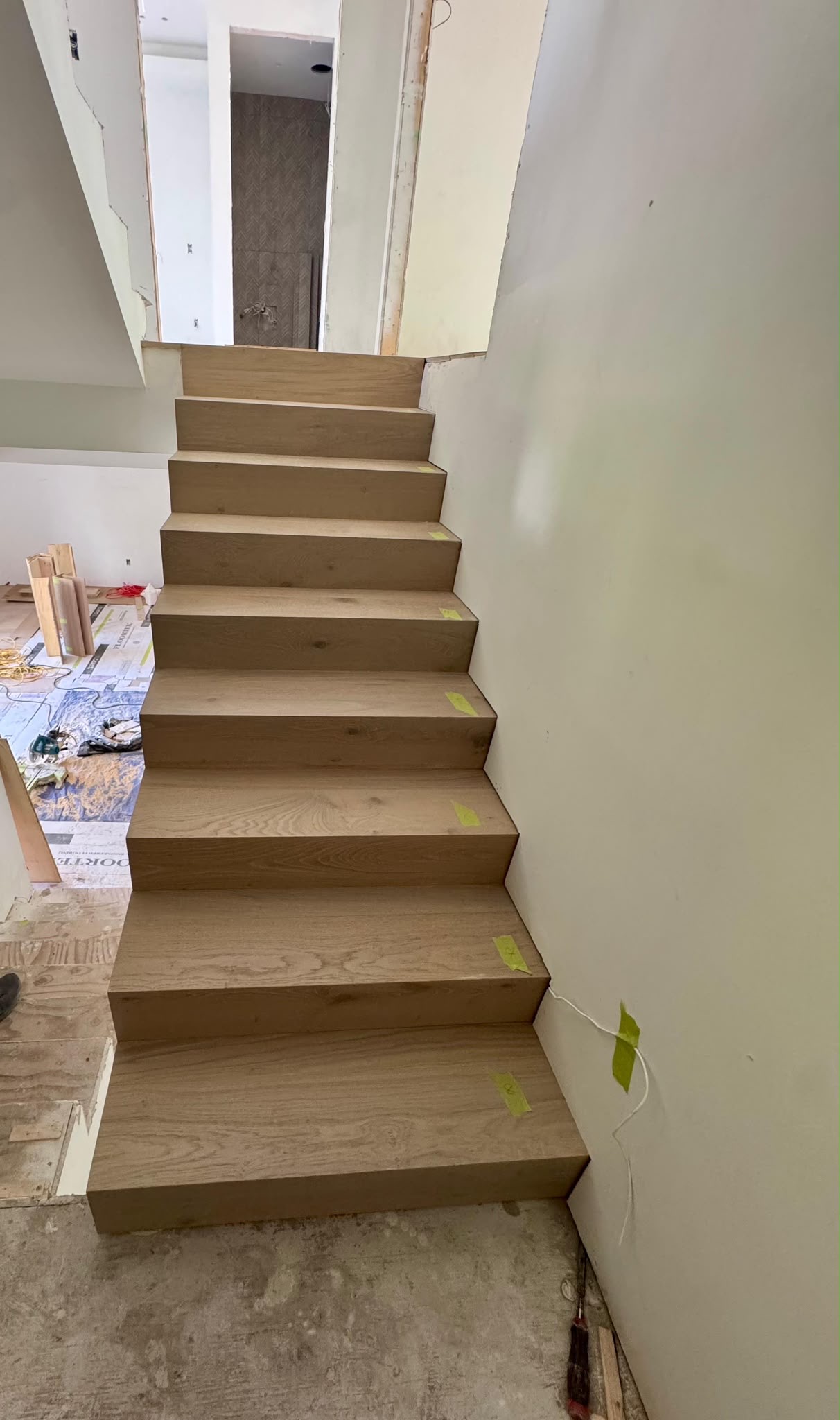 New wood steps in an interior stairwell