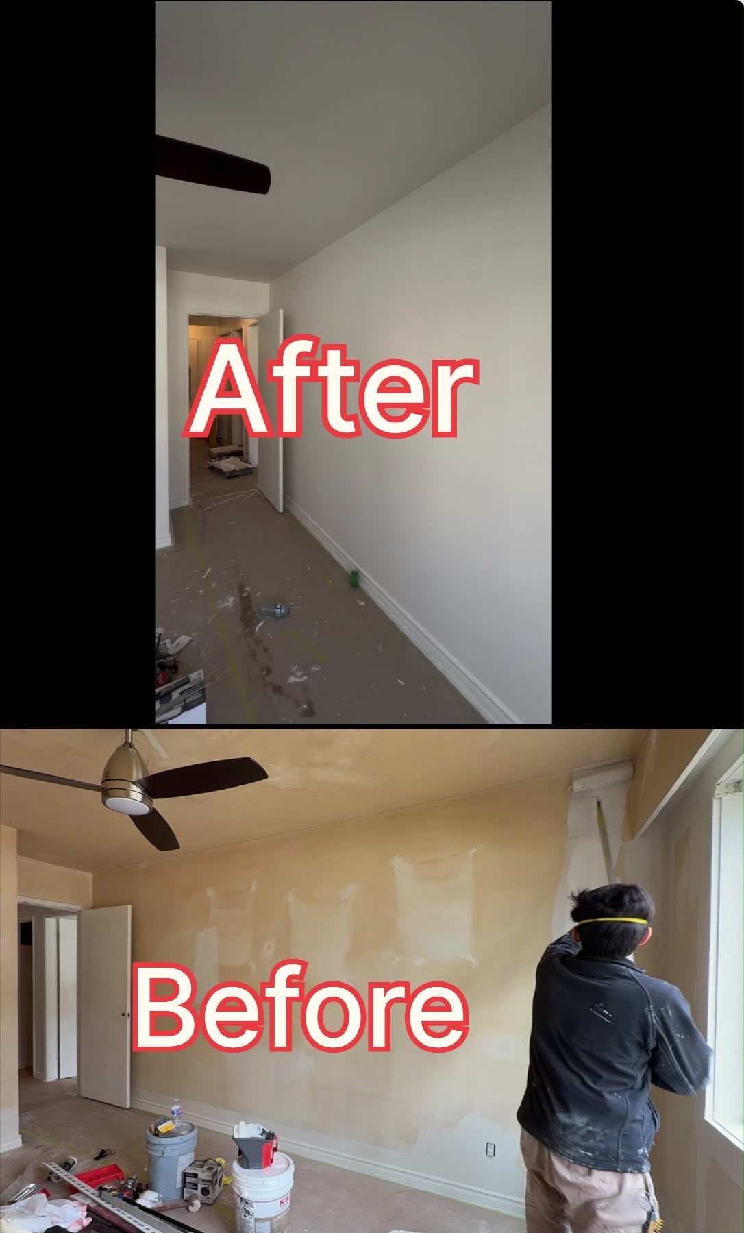 Interior room renovation before and after