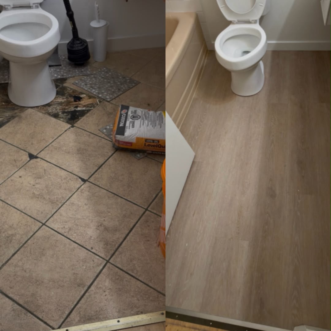 Bathroom flooring before and after renovation
