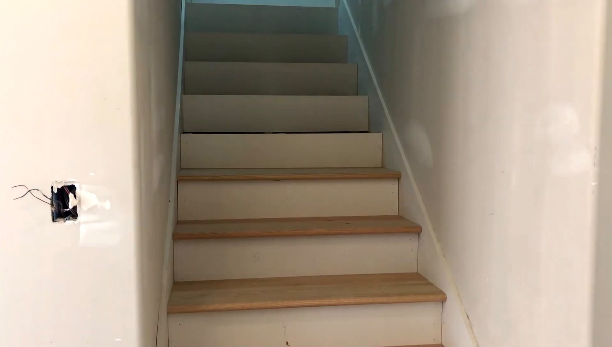 Completed staircase with wood treads